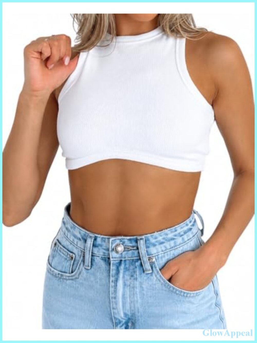 Knit Ribbed Racerback Crop Tank Top Slim Fit Sleeveless Women's Casual